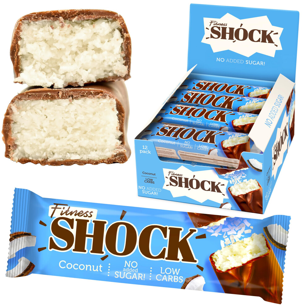 Fitnesshock Protein Bar 12-Pack no added sugar, low carb (3.5g), rich in fibre, low calories, 12pcs Fitness chocolate protein bar, no flour and palm