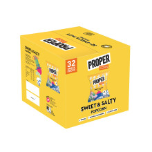PROPERCORN Sweet & Salty Popcorn, Natural Sea Salt and Demerara Sugar Seasoning, Vegetarian, Gluten-Free, Hand-Popped Corn, 65 kcal, 14g, Box of 32