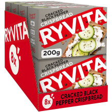 Ryvita Cracked Black Pepper Crispbread | Low Fat | Healthy Snack | High in Fibre | 8 PACKS of 200g