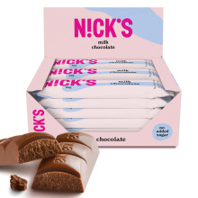 NICKS Milk Chocolate Keto Bars Without Added Sugar, 3.4g Net Carbohydrates, 112 Kcal, Low Carb Sweets, Gluten-Free Snack Bar (15x25g)