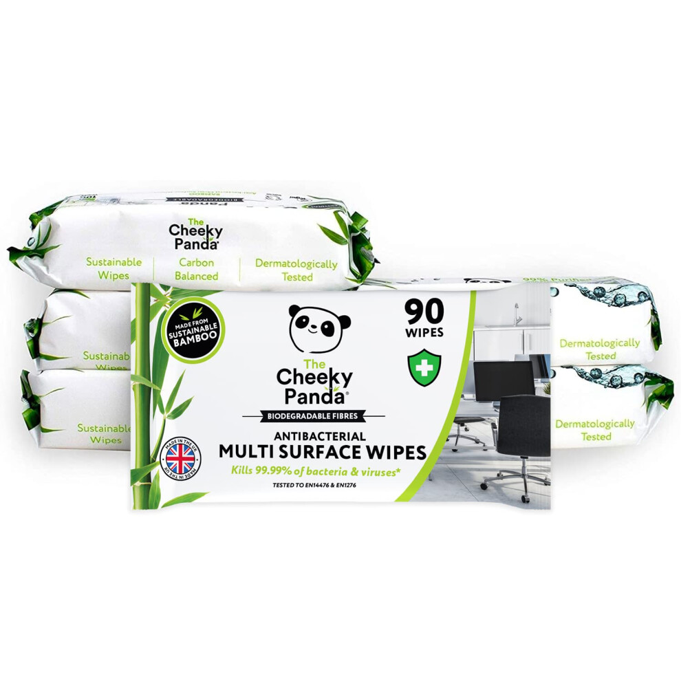 The Cheeky Panda Antibacterial Wipes | Bulk Pack of 6 x 90 Cheeky Surface Wipes (540 Total) | Perfect for Kitchen and Surface Cleaning