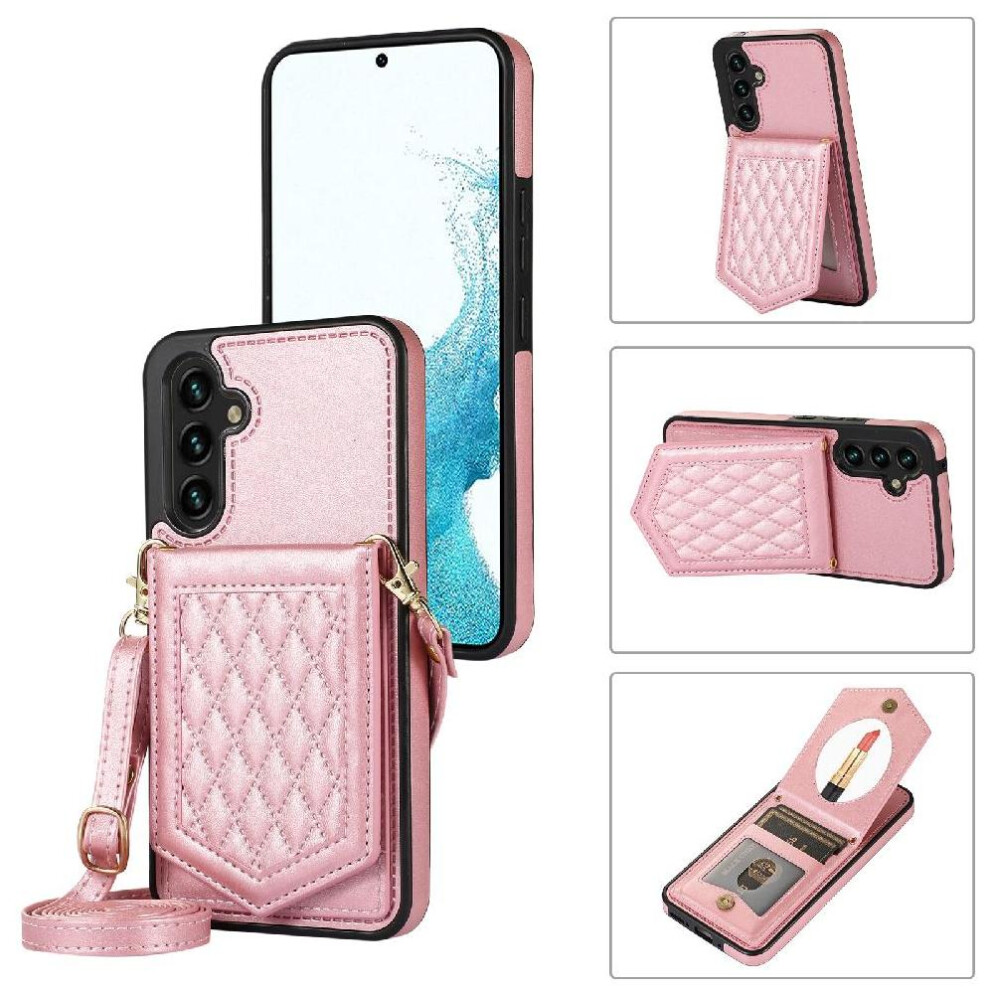 Photos - Case  Flip  for Samsung Galaxy S24 Plus Magnetic Closure Mirror Shoulder Strap Wallet  Rfid Blocking(Rose Gold )