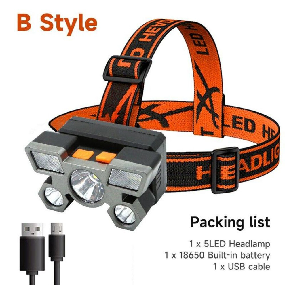 (Type B1) 5 Led Head Lamp Usb Rechargeable Head Flashlight Bright Headlight 2000mah Portable Flashlight Outdoor Camping Searchlight