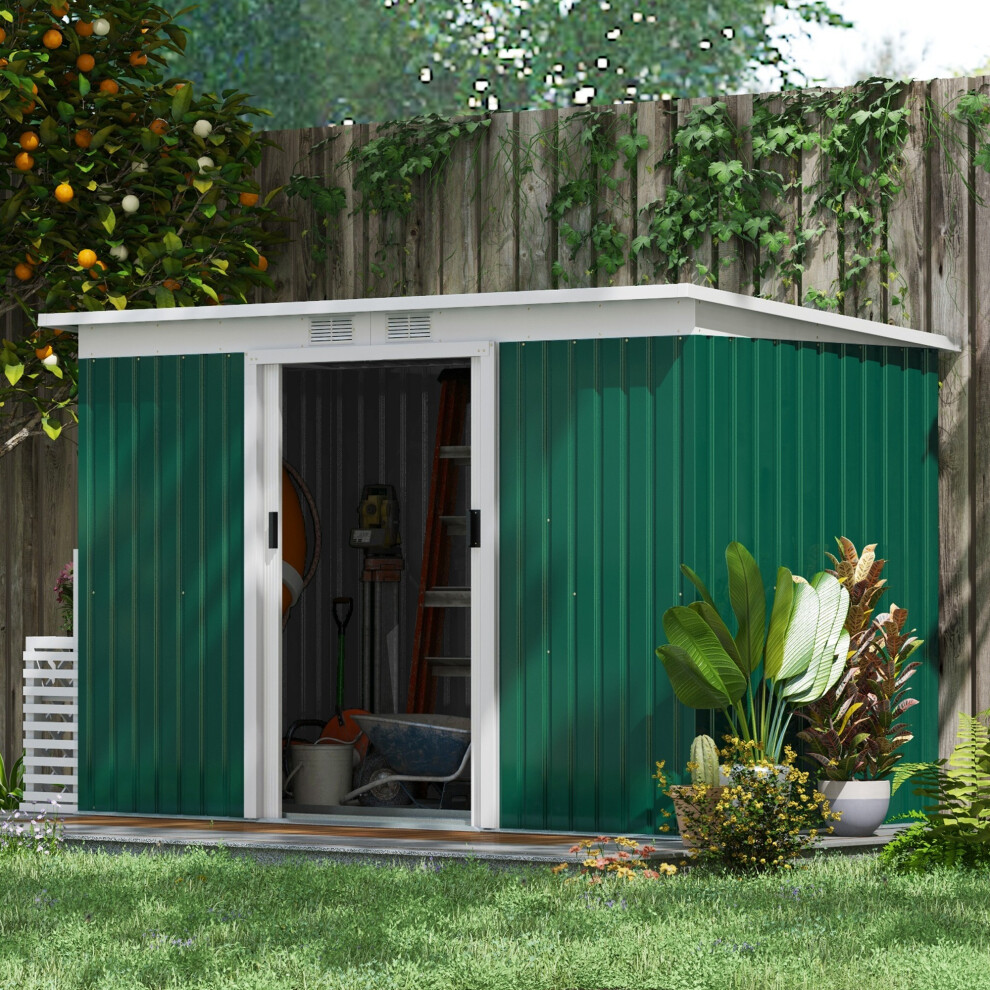 Outsunny 9 X 4Ft Metal Garden Storage Shed W/ 2 Door, Dark/Green