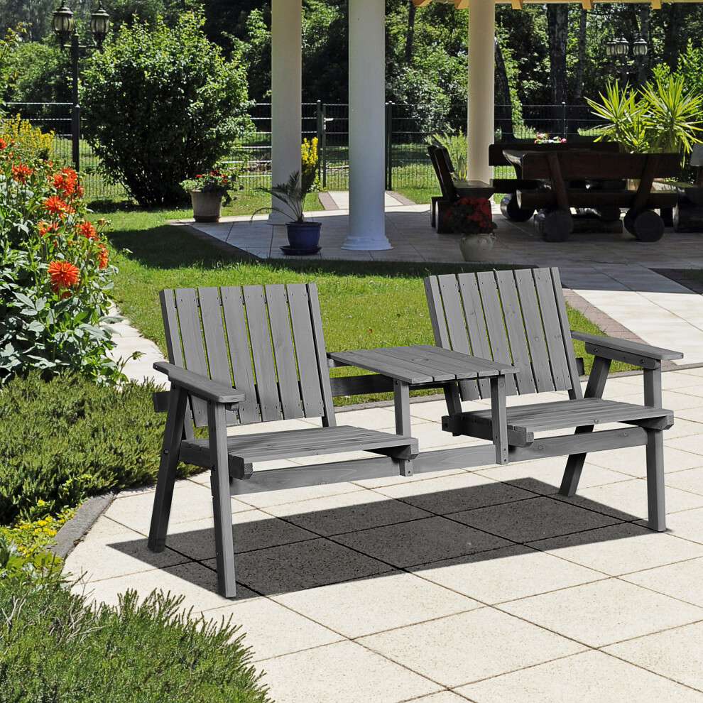 Outsunny 2-Seater Wooden Garden Bench With Armrest, Grey
