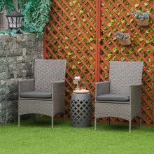 2 Pieces Rattan Garden Chairs, Patio Dining Chairs with Cushions, Grey