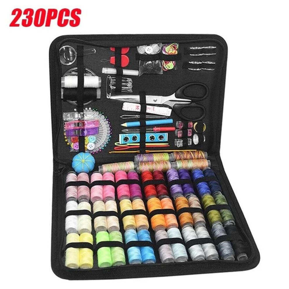 (as the picture) 230pcs Large Portable Sewing Kit Home Travel Case Needles Thread Scissors Set Box