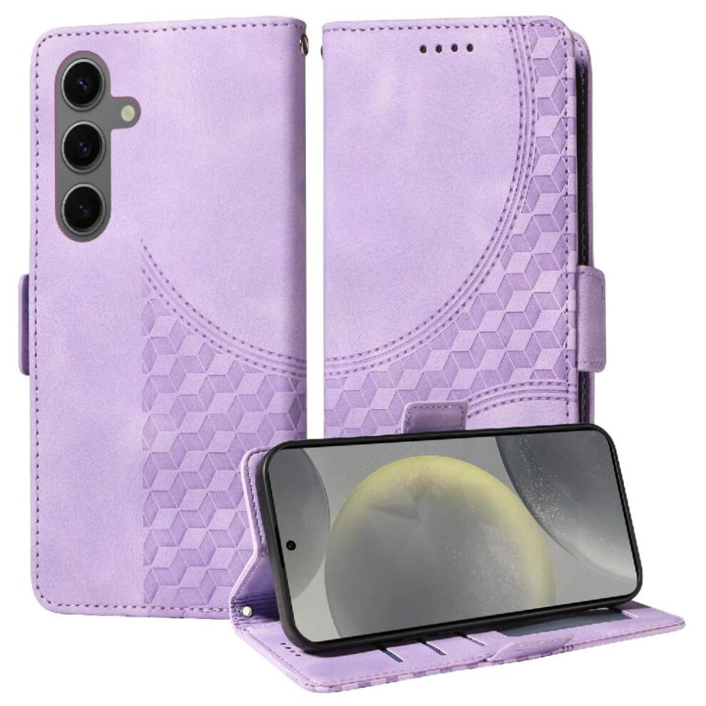 (Purple) Case For Samsung Galaxy S24 Plus Protective Cover Leather Card Slot Holders Quilted Pattern Purple 764549391776