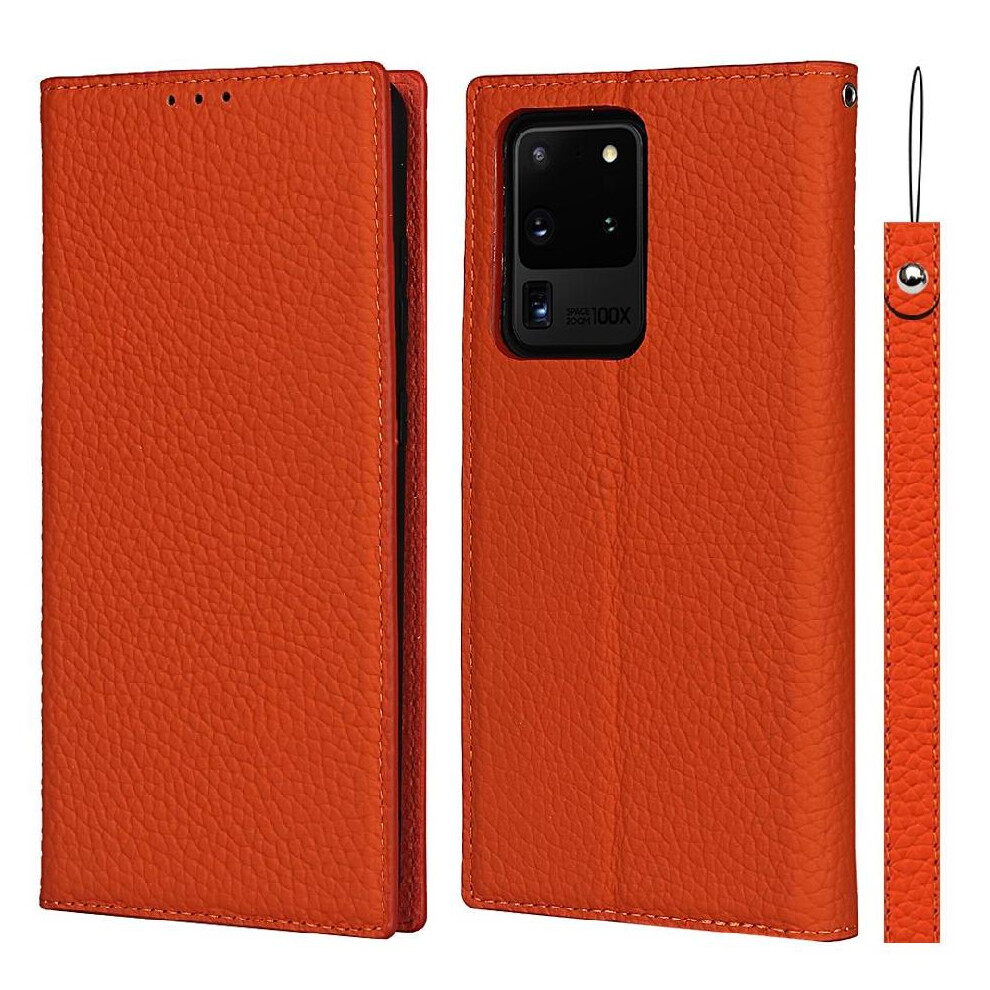 Photos - Case  Flip  for Samsung Galaxy S20 Ultra Lychee Pattern High Quality Portable Wrist Strap(Orange)
