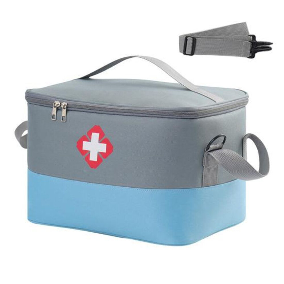 (blue) Pill Organizer Storage Bag With Handle Large Capacity Zipper Closure Waterproof Design Medication Travel Carrying Bag