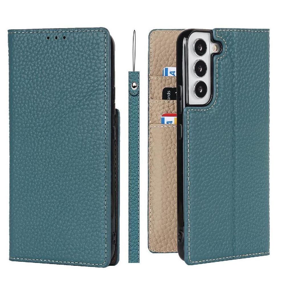 (Light ) Flip Case For Samsung Galaxy S22 Plus Lychee Pattern Portable Wrist Strap High Quality Blue 764549392414
