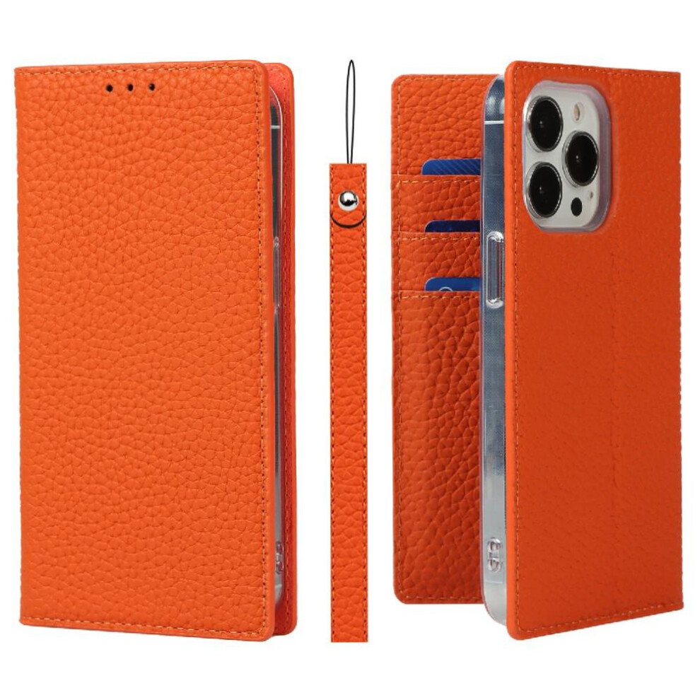 (Orange) Flip Case For Iphone 13 Pro Portable High Quality Wrist Strap Lychee Pattern Orange 764549392667