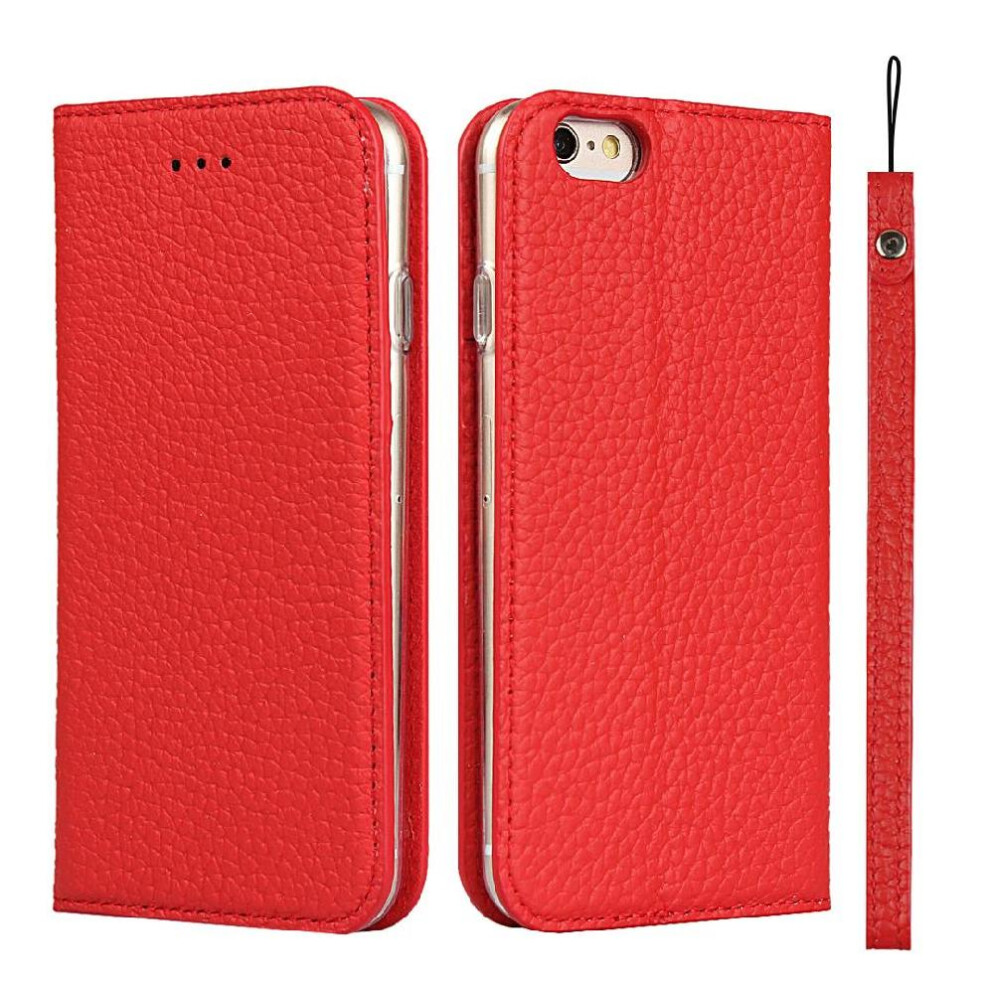(Red) Flip Case For Iphone 6 Lychee Pattern High Quality Wrist Strap Portable Red 764549394296