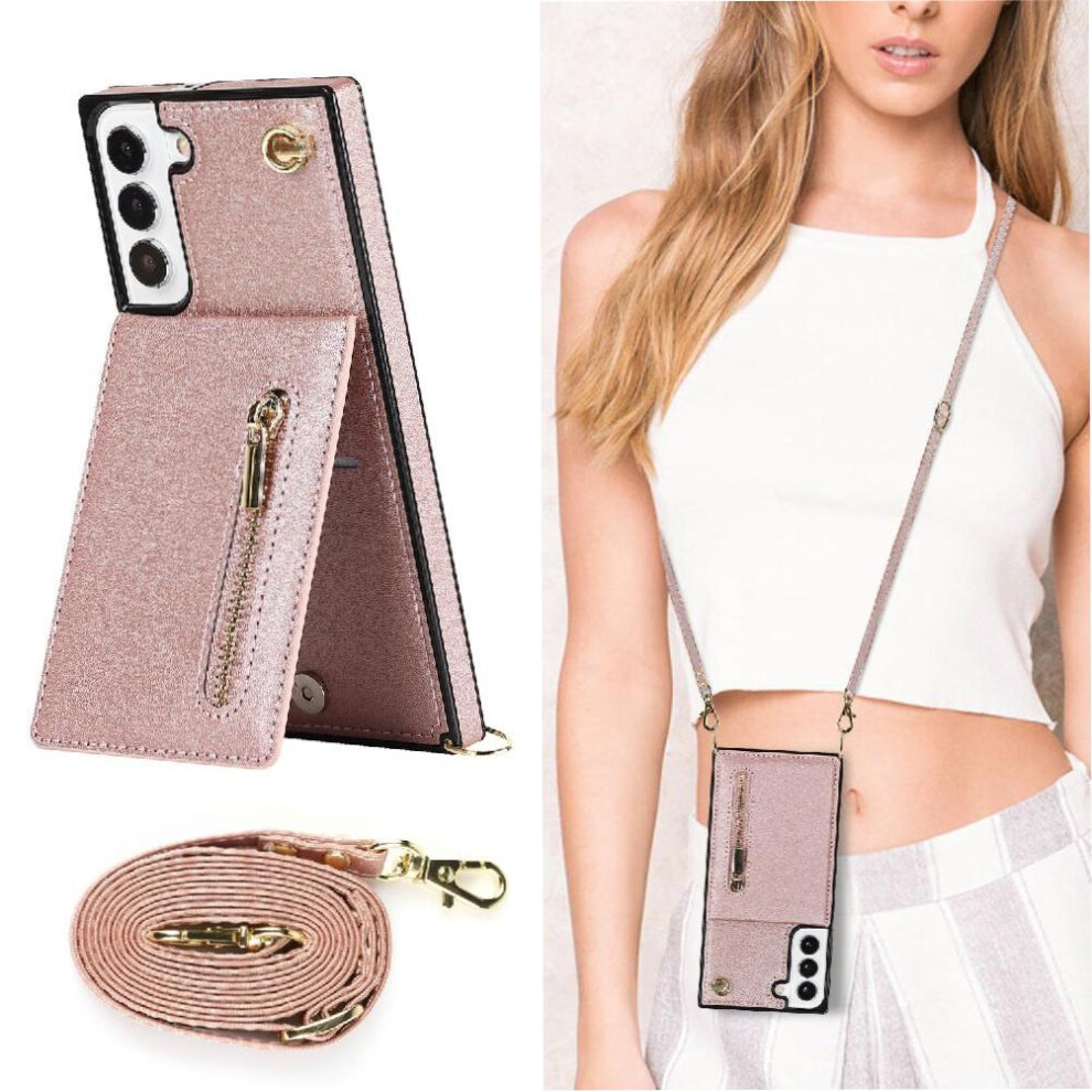 (Pink) Case For Samsung Galaxy S22 Plus Holder Long Strap Zipper Shockproof Wallet Pink 764549394753