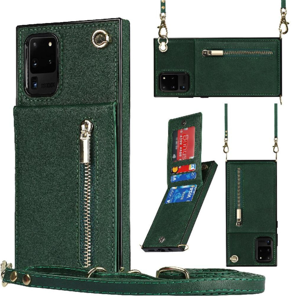 (Green) Case For Samsung Galaxy S20 Ultra Wallet Zipper Long Strap Shockproof Holder Green 764549394944