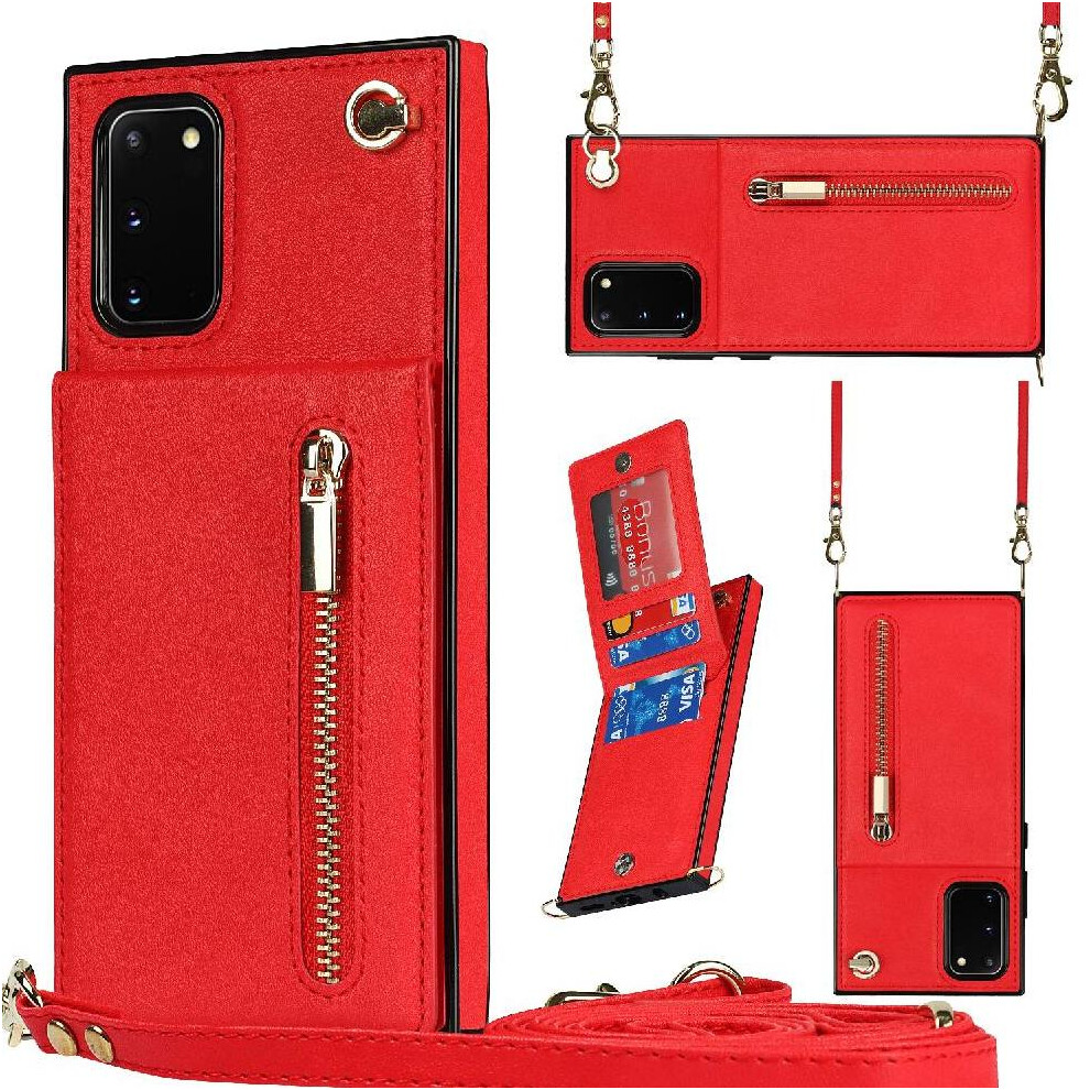 (Red) Case For Samsung Galaxy S20 Fe Wallet Long Strap Shockproof Holder Zipper Red 764549394982