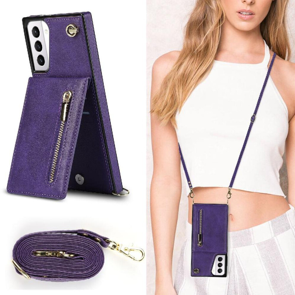 (Purple) Case For Samsung Galaxy S21 Plus Zipper Long Strap Holder Wallet Shockproof Purple 764549394869