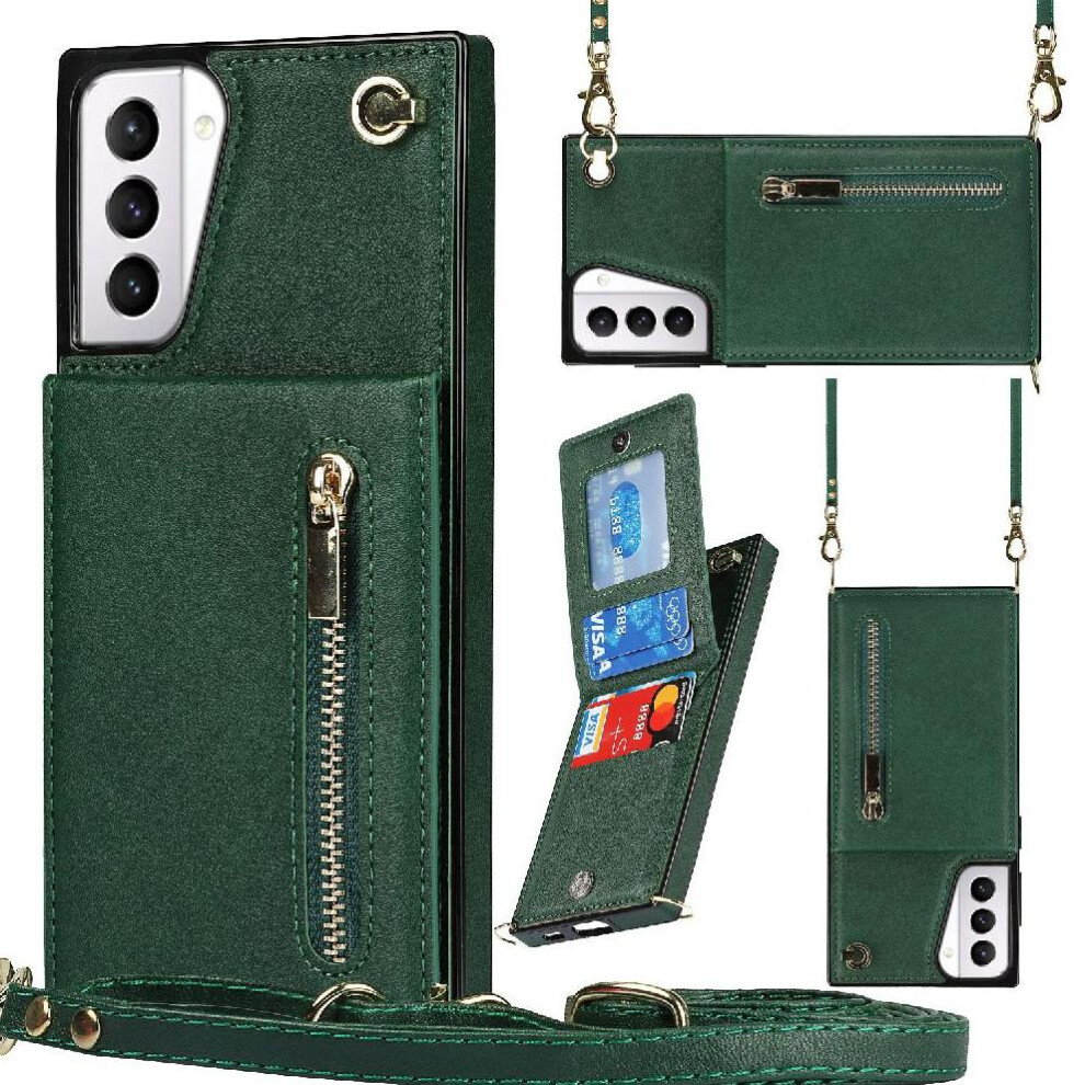 (Green) Case For Samsung Galaxy S21 Plus Zipper Long Strap Holder Wallet Shockproof Green 764549394845