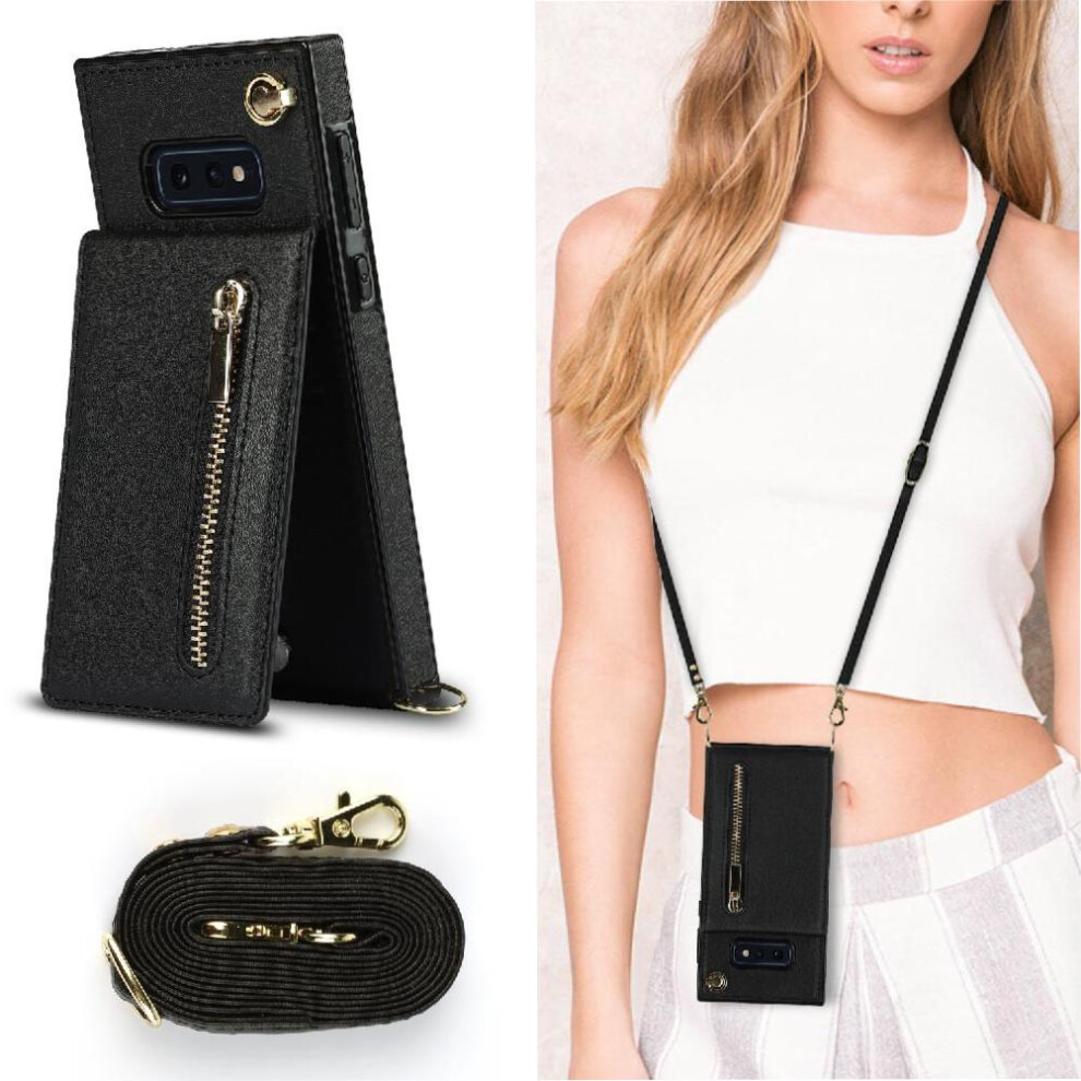 (Black) Case For Samsung Galaxy S10e Shockproof Zipper Wallet Holder Long Strap Black 764549395071