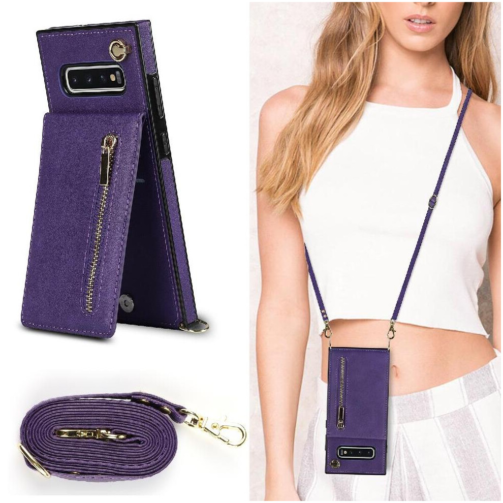 (Purple) Case For Samsung Galaxy S10 Zipper Holder Long Strap Shockproof Wallet Purple 764549395163
