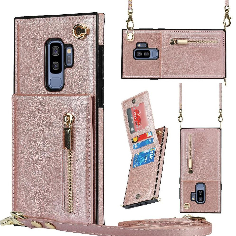 (Pink) Case For Samsung Galaxy S9 Plus Holder Long Strap Wallet Zipper Shockproof Pink 764549395255