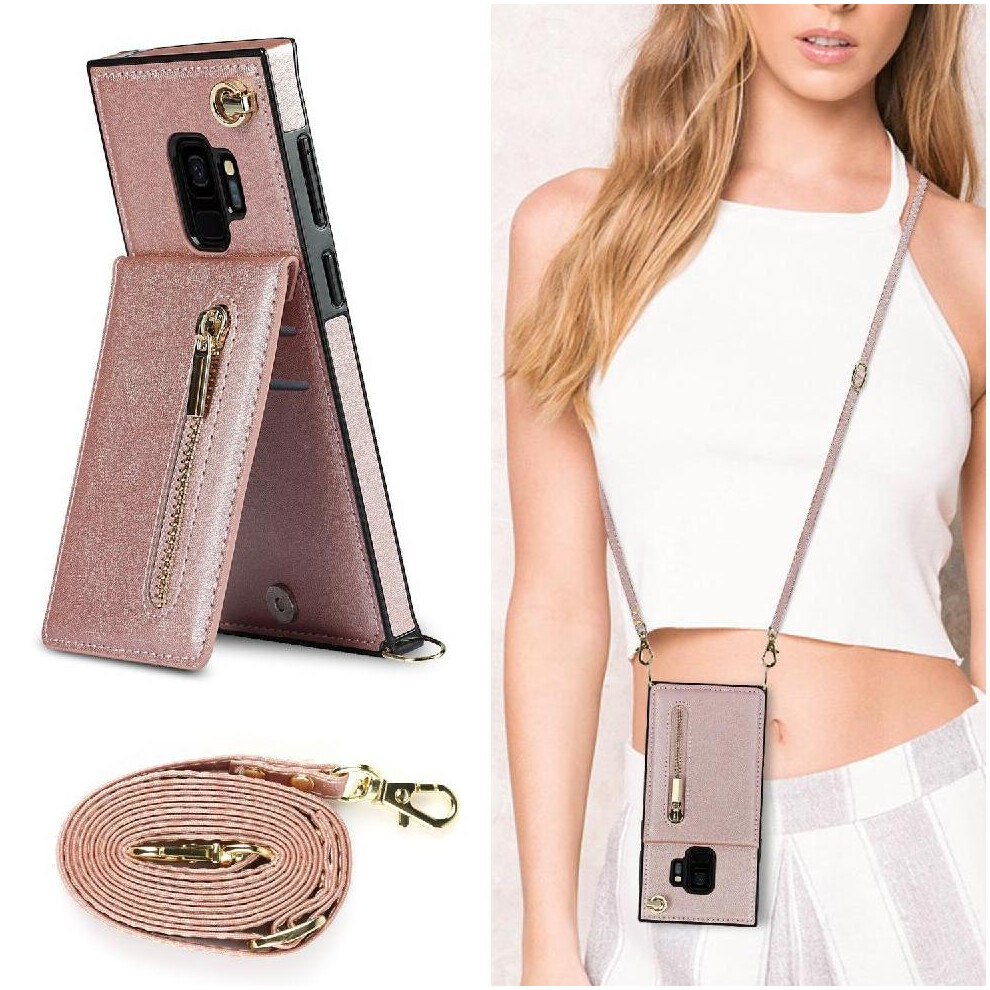(Pink) Case For Samsung Galaxy S9 Long Strap Zipper Shockproof Holder Wallet Pink 764549395309
