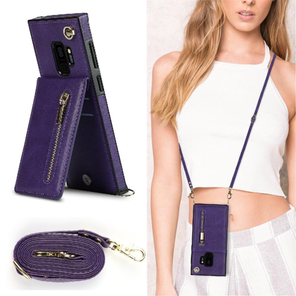 (Purple) Case For Samsung Galaxy S9 Long Strap Zipper Shockproof Holder Wallet Purple 764549395316