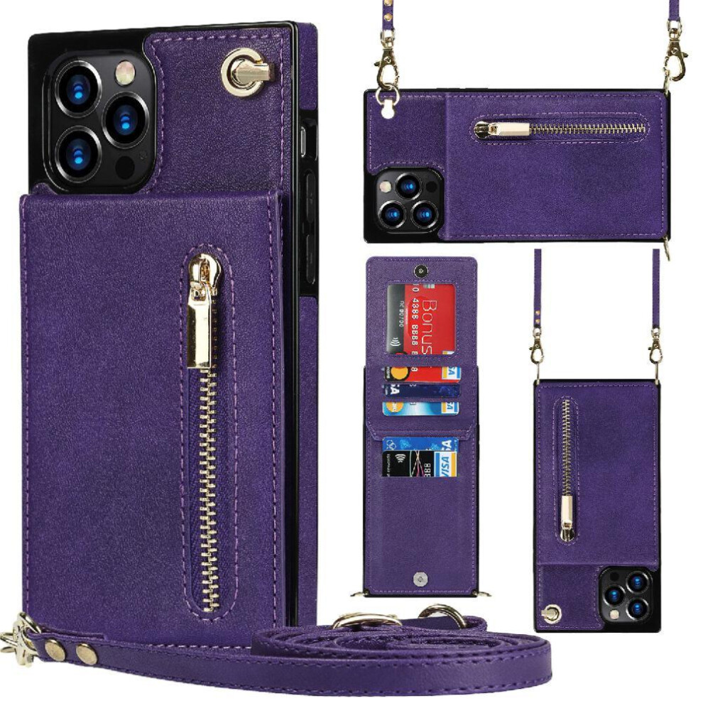 (Purple) Case For Iphone 12 Pro Max Wallet Shockproof Holder Zipper Long Strap Purple 764549395668