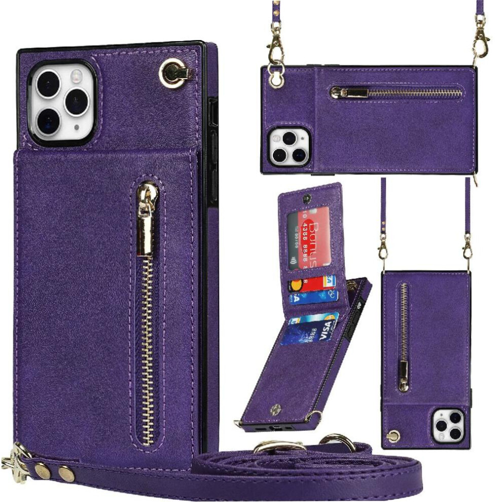 (Purple) Case For Iphone 11 Pro Max Zipper Shockproof Long Strap Wallet Holder Purple 764549395811