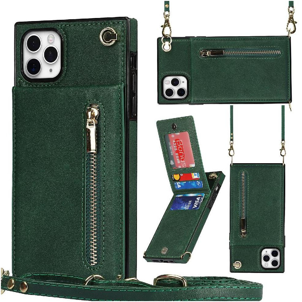(Green) Case For Iphone 11 Pro Max Zipper Shockproof Long Strap Wallet Holder Green 764549395798