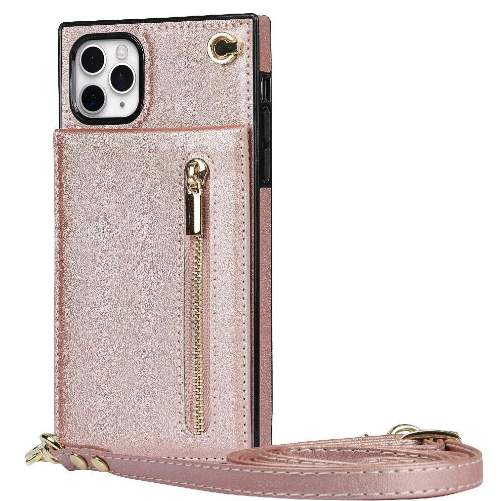 (Pink) Case For Iphone 11 Pro Max Zipper Shockproof Long Strap Wallet Holder Pink 764549395804