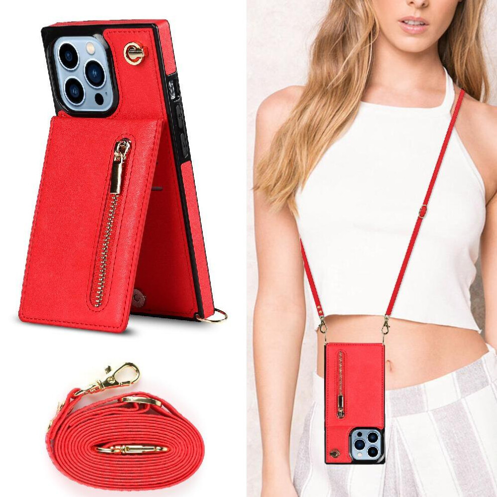 (Red) Case For Iphone 15 Pro Max Wallet Shockproof Long Strap Holder Zipper Red 764549396122