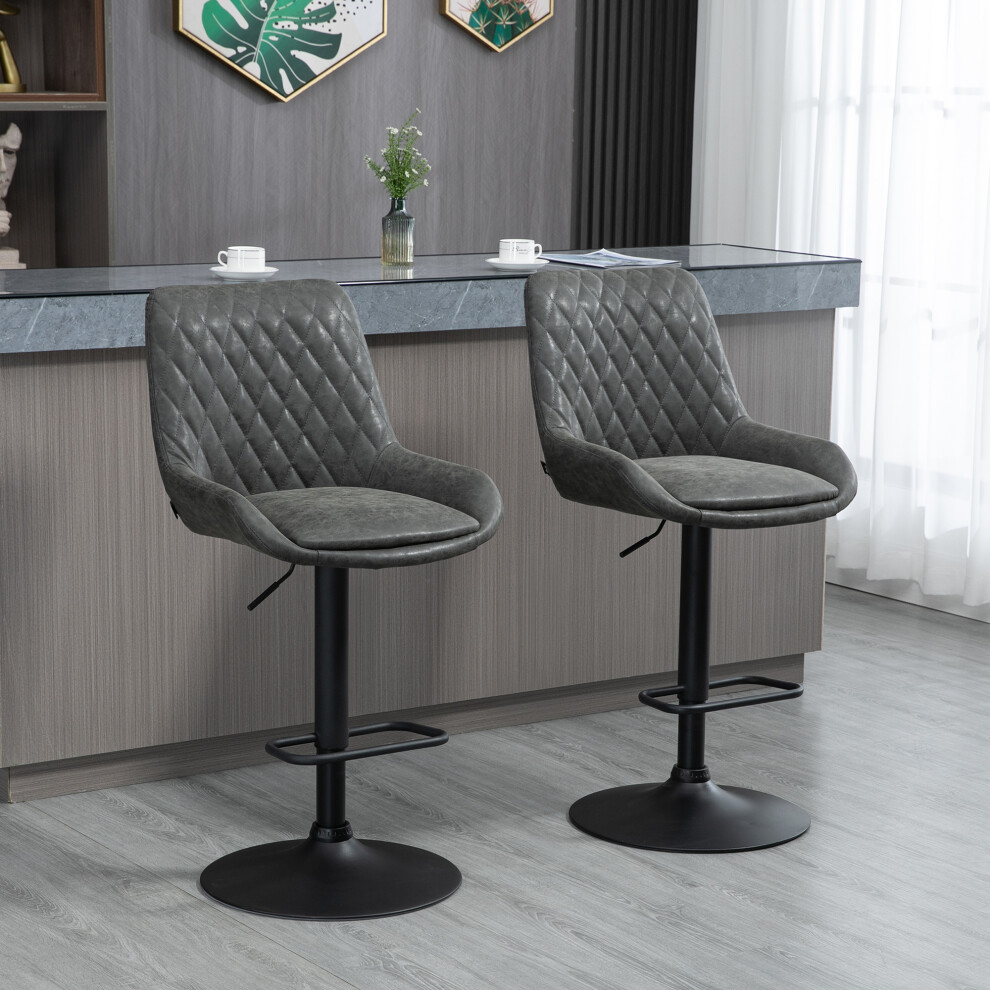 HOMCOM Adjustable 360 Degree Swivel Bar Stools, Set of 2 Bar Chairs, Grey