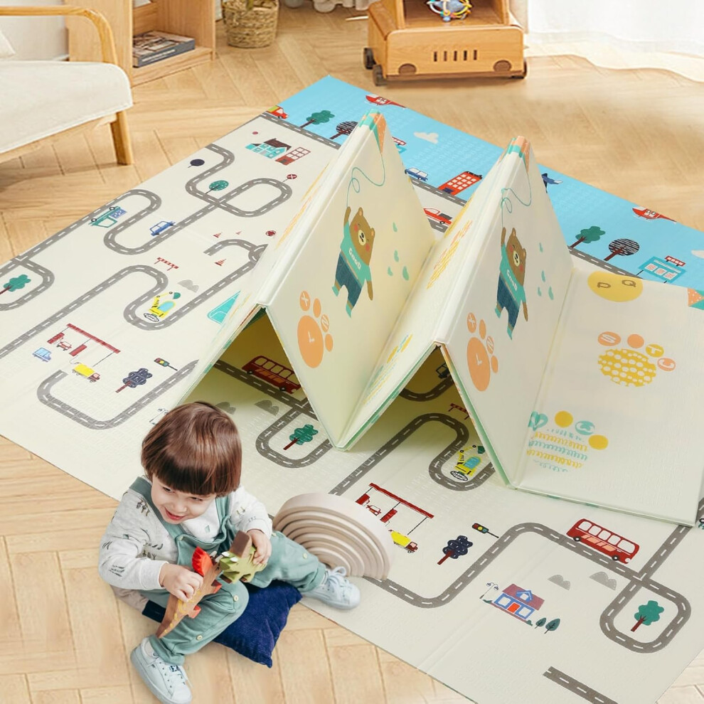 (180 x 200 cm (Rectangular), 1) Foldable Baby Play Mats - 200180cm, Waterproof Foam Playmat for Infants and Toddlers, Large Reversible Baby Crawling M