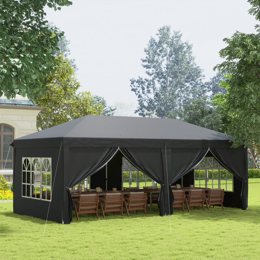 3x6m Pop Up Gazebo Party Tent Waterproof Marquee Canopy with Carry Bag Black - Image 4