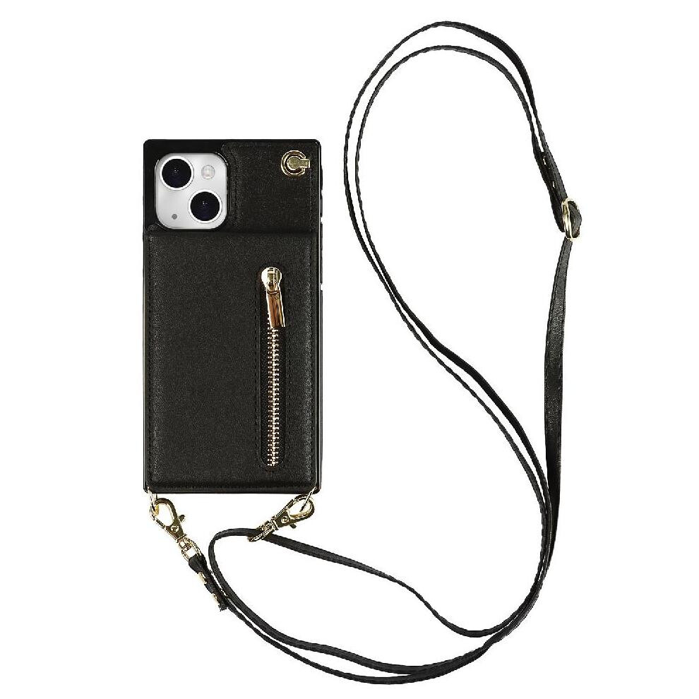 (Black) Case For Iphone 15 Plus Holder Zipper Shockproof Wallet Long Strap Black 764549396214