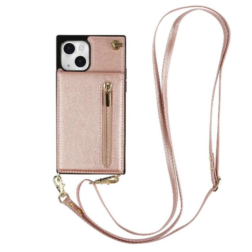 (Pink) Case For Iphone 15 Plus Holder Zipper Shockproof Wallet Long Strap Pink 764549396245