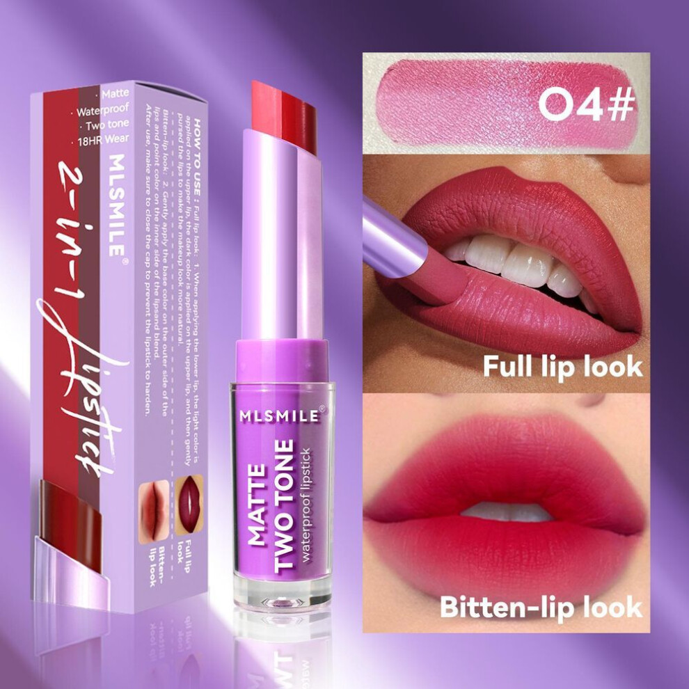 (4#) Double Color Lipstick Pearlescent Lip Liner Natural Nude Matte Lipstick Long Lasting Moisturizing Lipstick Creat Lip-biting Makeup