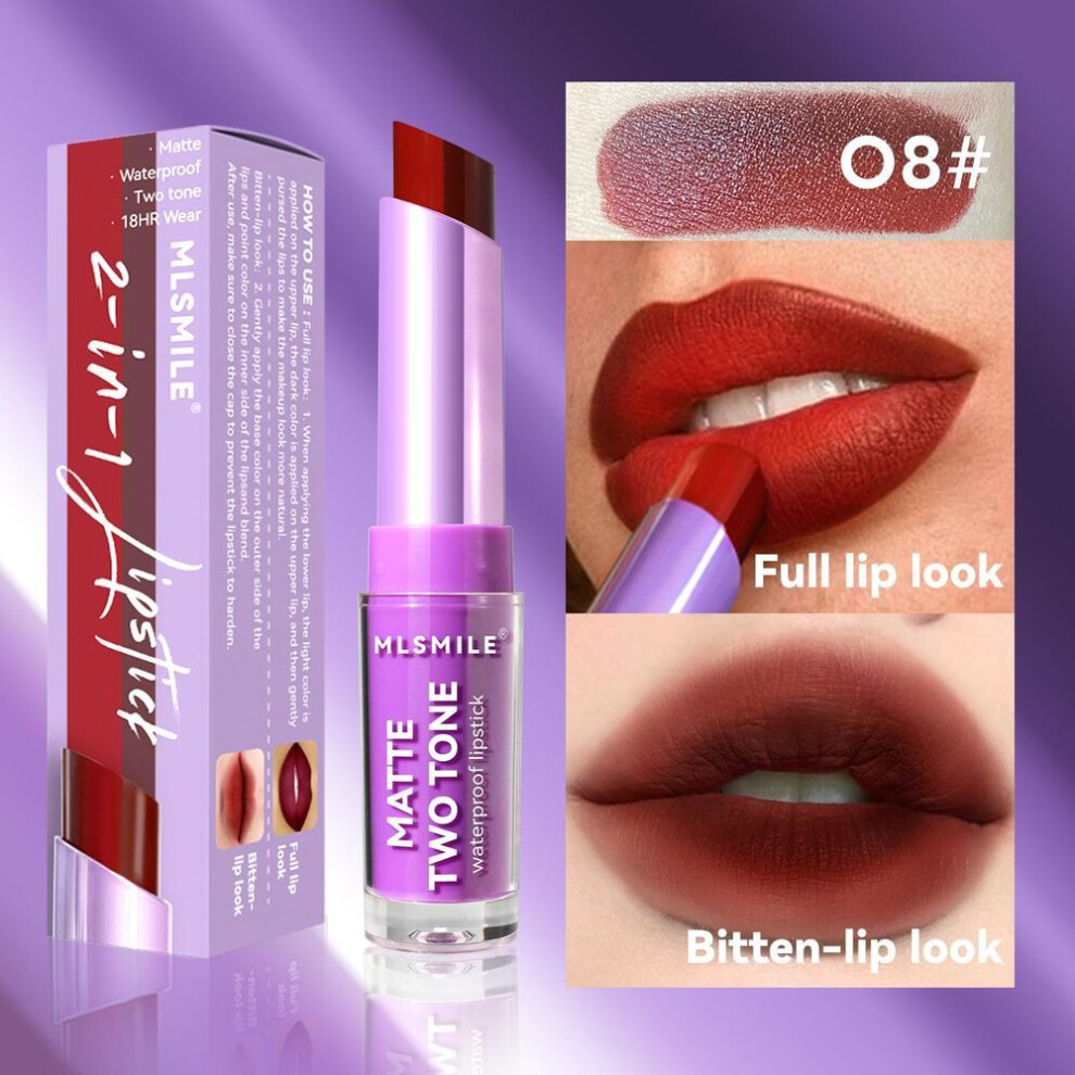 (8#) Double Color Lipstick Pearlescent Lip Liner Natural Nude Matte Lipstick Long Lasting Moisturizing Lipstick Creat Lip-biting Makeup