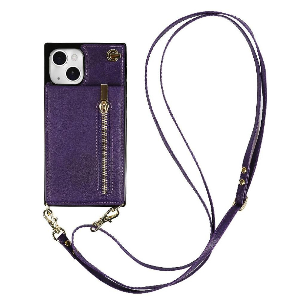 (Purple) Case For Iphone 14 Plus Long Strap Zipper Holder Shockproof Wallet Purple 764549396405