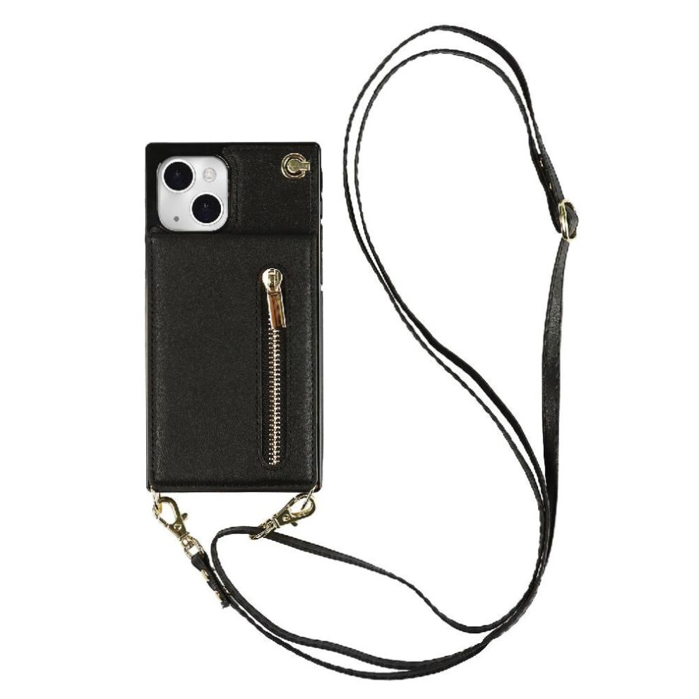 (Black) Case For Iphone 13 Mini Shockproof Zipper Holder Long Strap Wallet Black 764549396566
