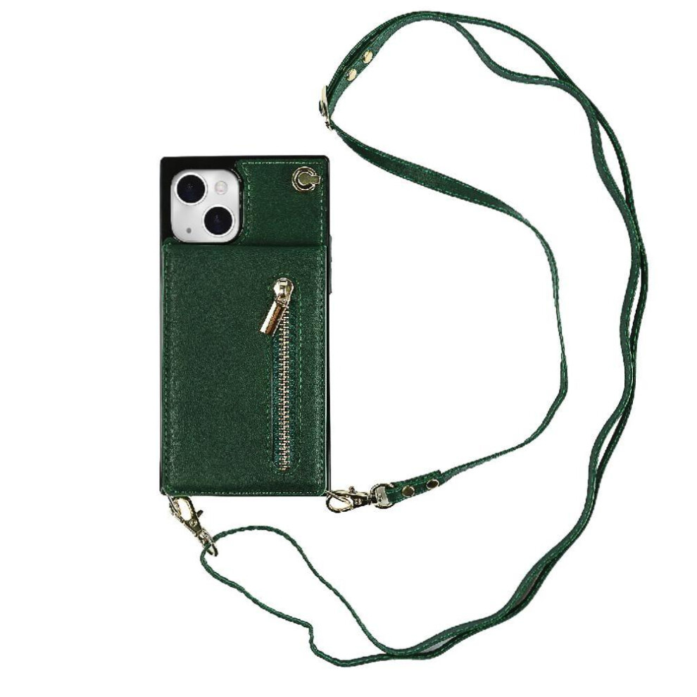 (Green) Case For Iphone 13 Zipper Wallet Holder Shockproof Long Strap Green 764549396634