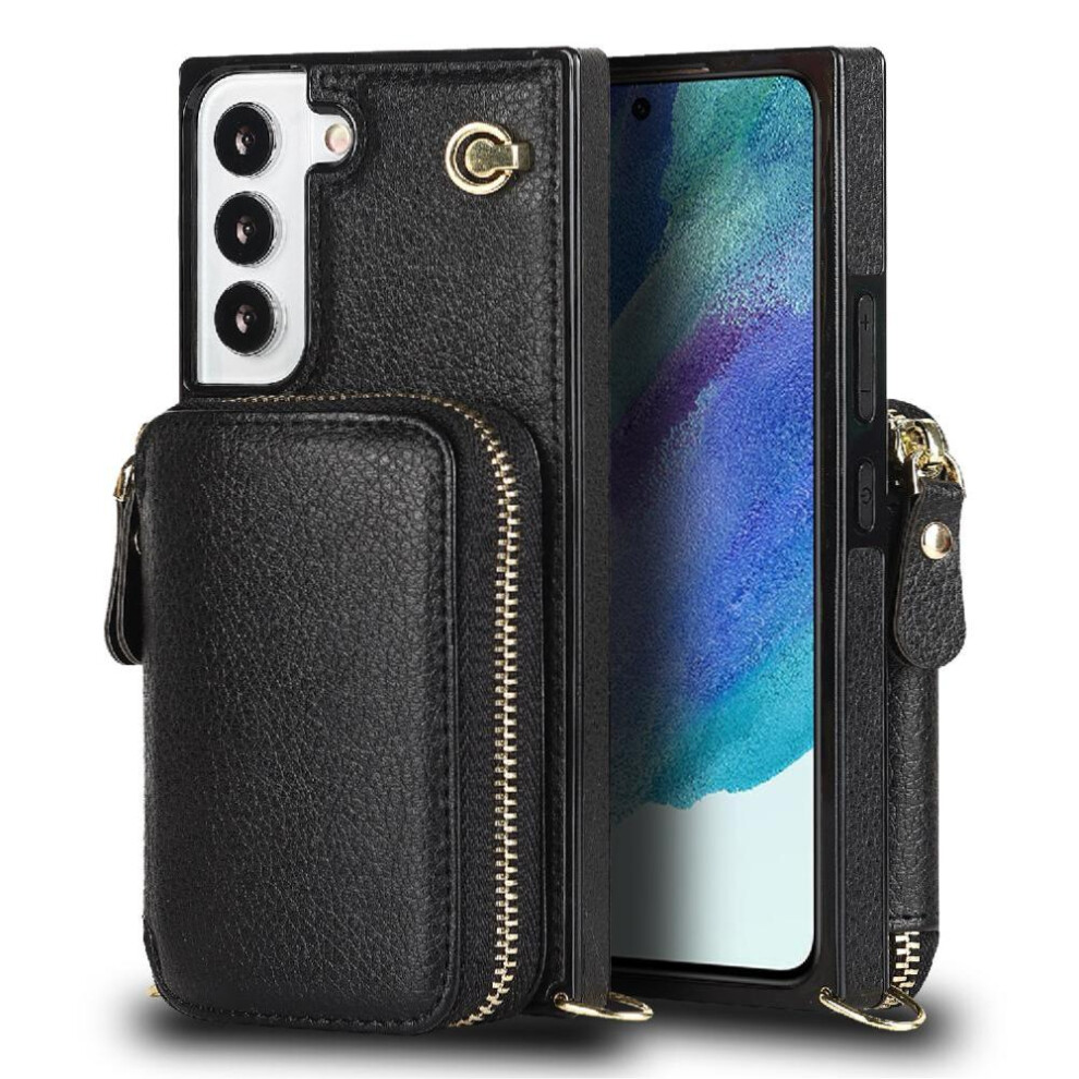 (Black) Case For Samsung Galaxy S22 Pocket Leather Shockproof Wallet Black 764549397747