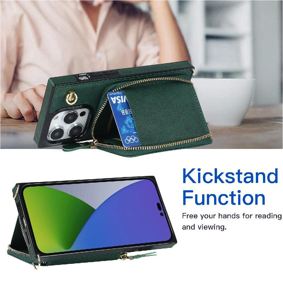 (Green) Case For Iphone 15 Pro Shockproof Leather Wallet Pocket Green 764549398430