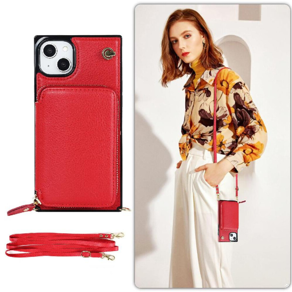 (Red) Case For Iphone 15 Plus Leather Pocket Wallet Shockproof Red 764549398478