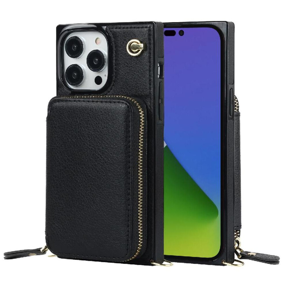 (Black) Case For Iphone 14 Pro Leather Wallet Shockproof Pocket Black 764549398645
