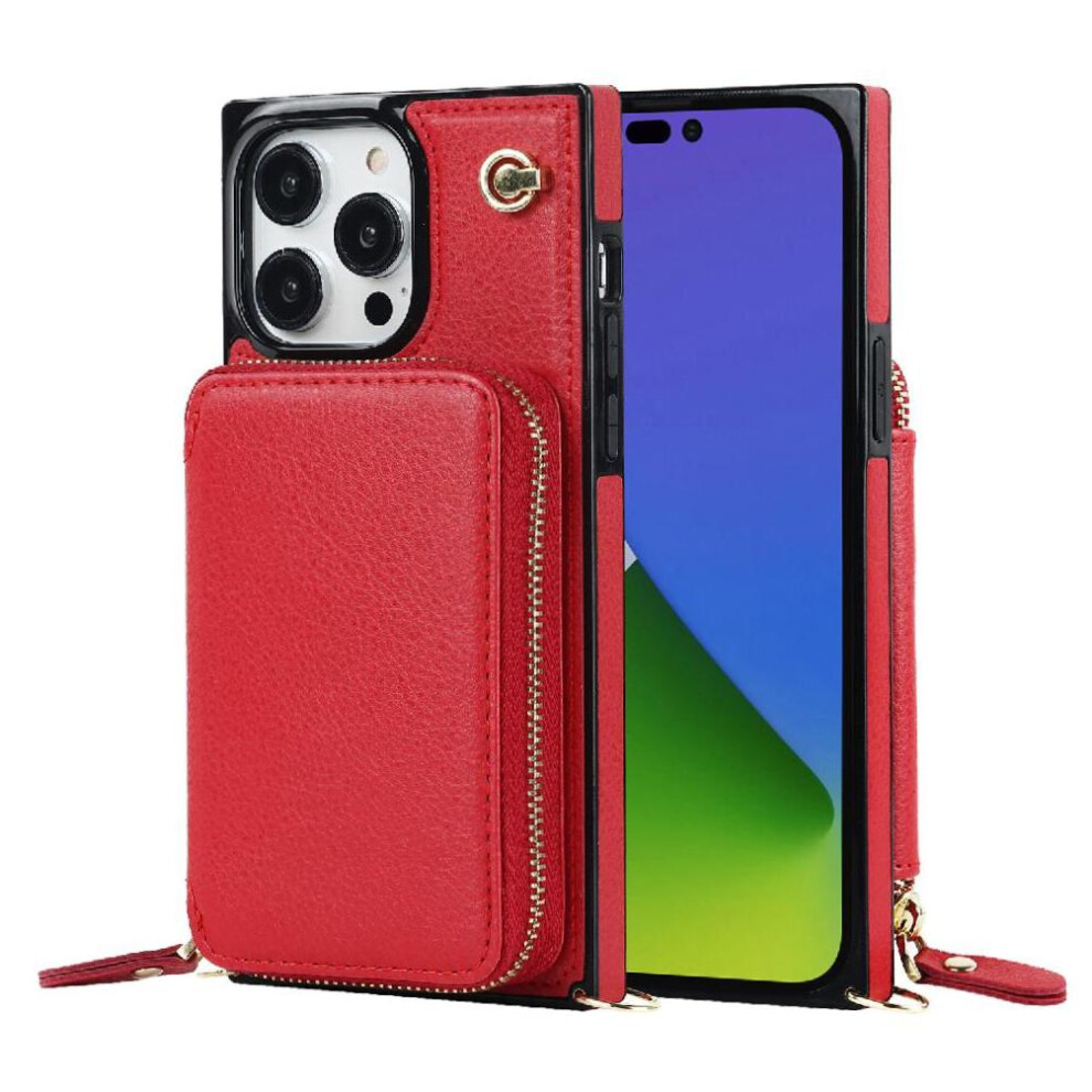 (Red) Case For Iphone 14 Pro Leather Wallet Shockproof Pocket Red 764549398652