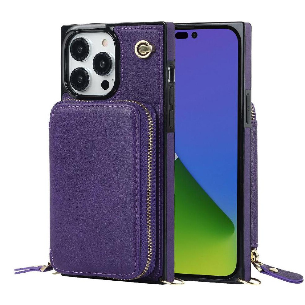 (Purple) Case For Iphone 14 Pro Leather Wallet Shockproof Pocket Purple 764549398690