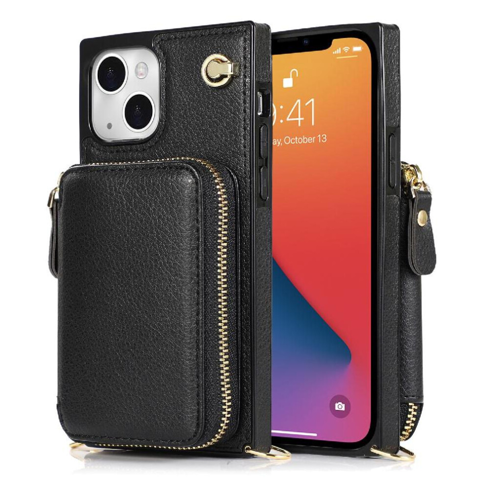 (Black) Case For Iphone 13 Wallet Leather Pocket Shockproof Black 764549398881