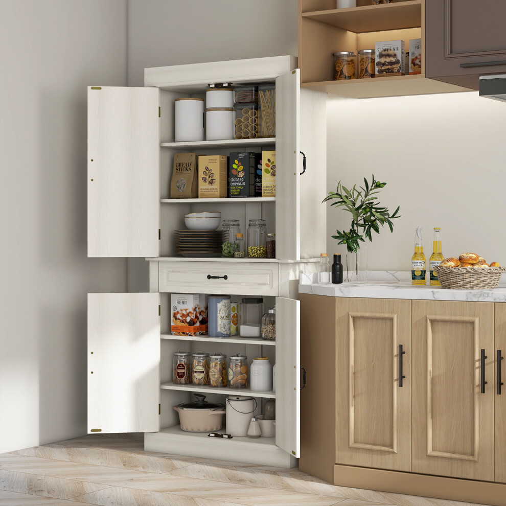 HOMCOM 180cm Kitchen Pantry Storage Cabinet Server Food Organizer, White